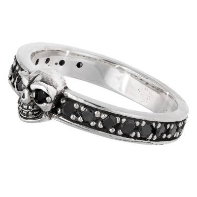 Bague skull fiancée zircons & argent - Orus Bijoux