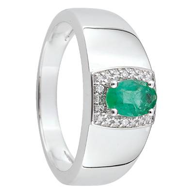 Emerald 0.42 ct & Diamond 0.024 ct Cluster Ring in 750/1000 White Gold - Joelli
