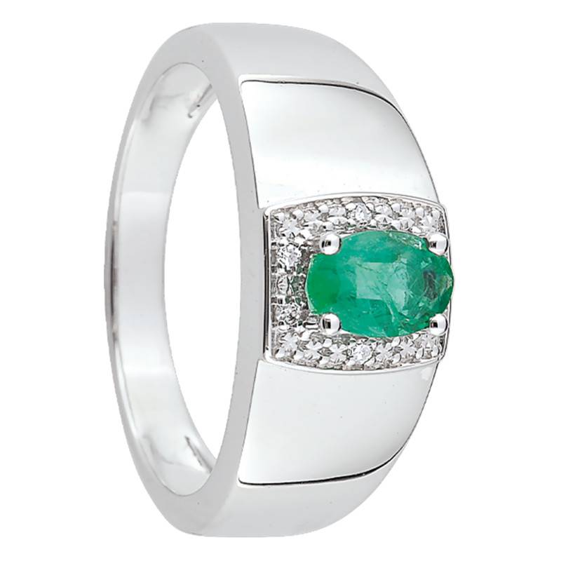 Emerald 0.42 ct & Diamond 0.024 ct Cluster Ring in 750/1000 White Gold - Joelli