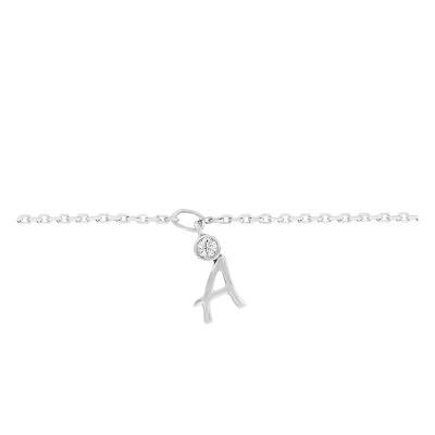 Bracelet Lettre, Or Blanc 375 & Diamant, Longueur 16 à 18 cm - Aurora
