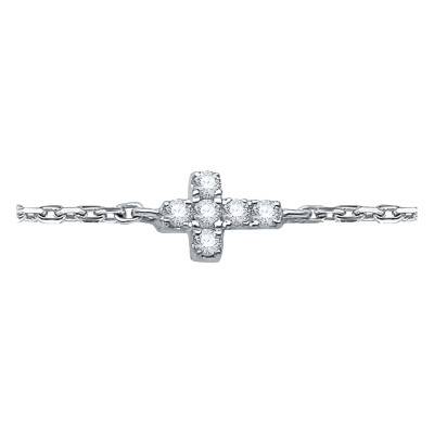 White Gold & Diamond Cross Bracelet, Adjustable Length 16 cm to 18 cm - Emanessence