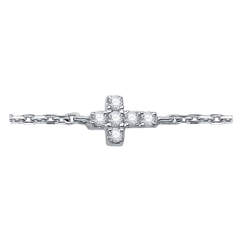 White Gold & Diamond Cross Bracelet, Adjustable Length 16 cm to 18 cm - Emanessence