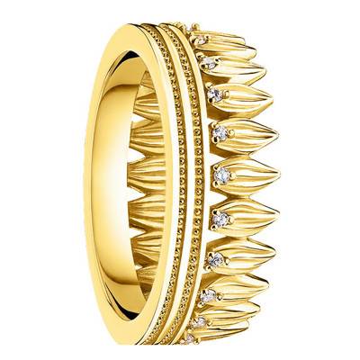 925 Silver, Yellow Gold-Plated Crown Leaf Ring - TR2282-414-14 - Thomas Sabo