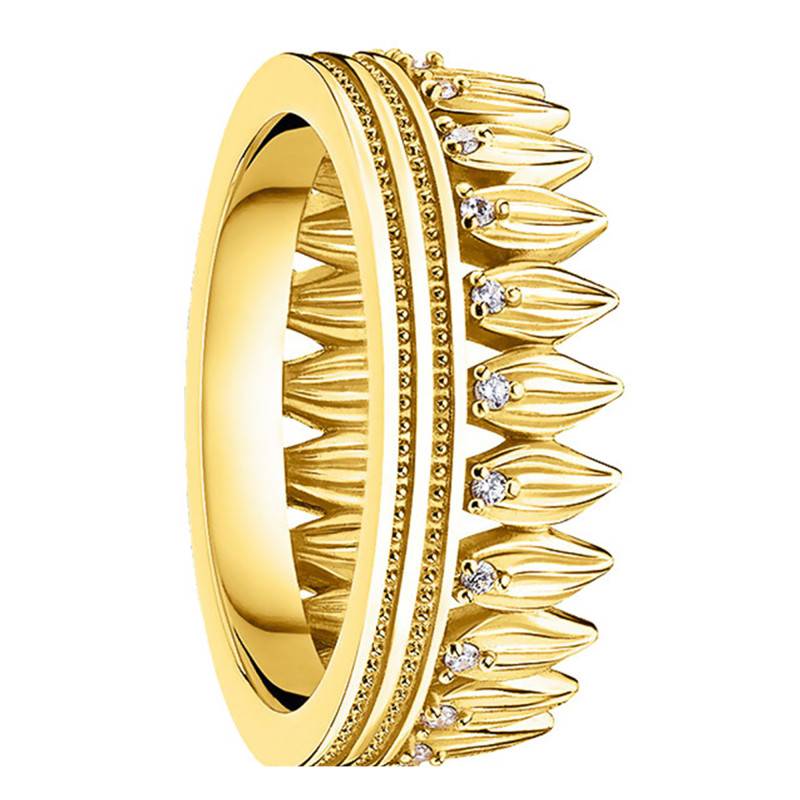 925 Silver, Yellow Gold-Plated Crown Leaf Ring - TR2282-414-14 - Thomas Sabo