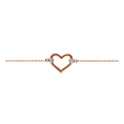 375 Rose Gold & Diamond 0.01 ct Openwork Heart Bracelet, Length 18 cm, Width 0.50 mm and 1.10 mm - Emanessence