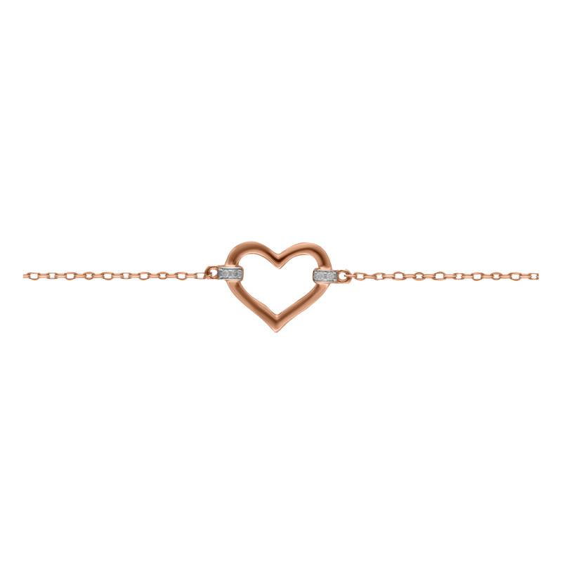 375 Rose Gold & Diamond 0.01 ct Openwork Heart Bracelet, Length 18 cm, Width 0.50 mm and 1.10 mm - Emanessence