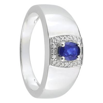 White 750/1000 Gold Sapphire 0,56 ct & Diamond 0,024 ct Cluster Ring - Joelli