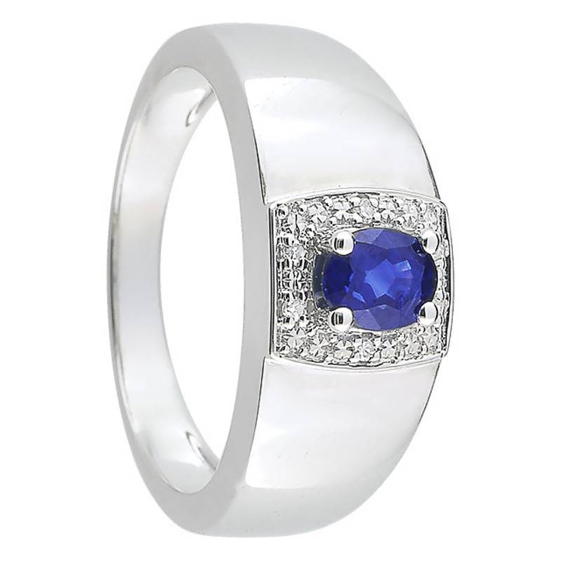 White 750/1000 Gold Sapphire 0,56 ct & Diamond 0,024 ct Cluster Ring - Joelli