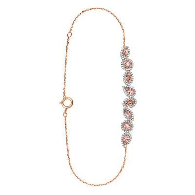 Rose Gold & Diamonds and 1.99 ct Morganite Bracelet, 20 cm Length - Aurora