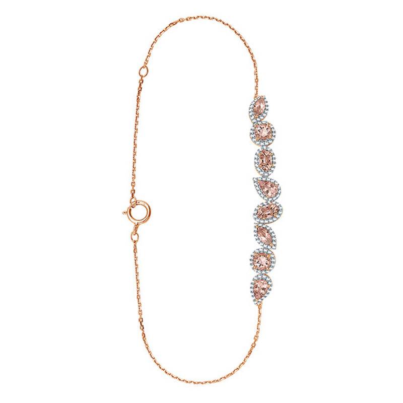 Rose Gold & Diamonds and 1.99 ct Morganite Bracelet, 20 cm Length - Aurora