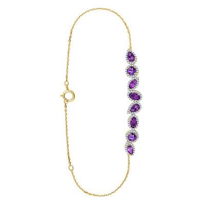 Bracelet Or Jaune Diamants & Améthyste 1.99ct, Longueur 20 cm, Largeur 1 mm - Aurora