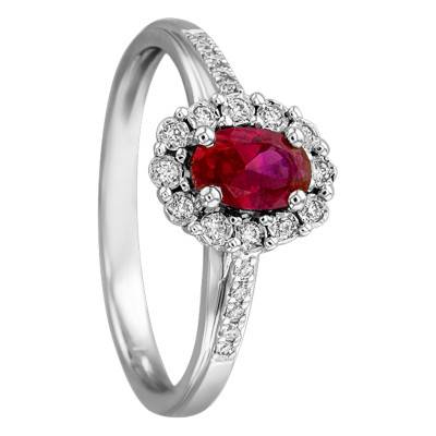 Joelli Daisy Ring in 750/1000 White Gold with Ruby 0.62 ct and Diamond Halo 0.11 ct - Joelli