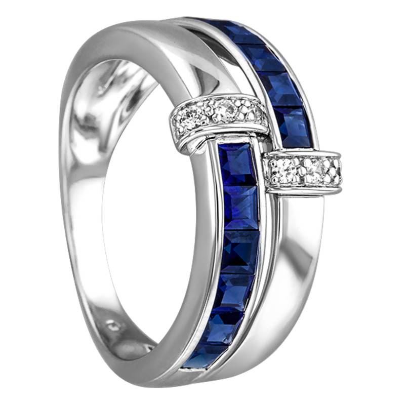 Callidicé Ring in 750 White Gold & Diamonds 0.08 ct and Sapphires 1.58 ct - Joelli