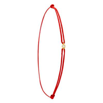 Bracelet Cordon Rouge, Diamant et Or Jaune 750 - Aurora