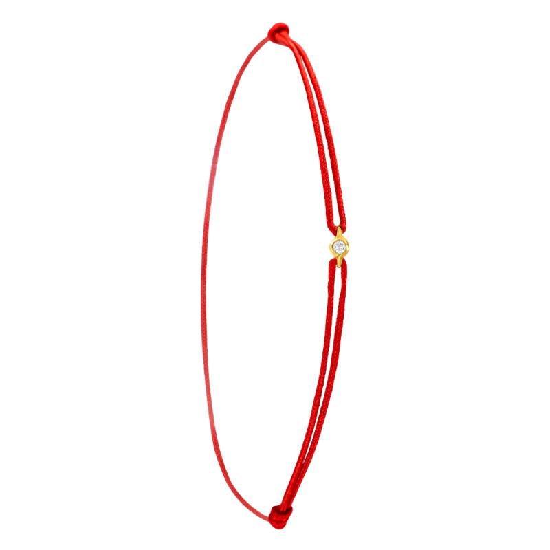 Red Cord Bracelet in 750/1000 Yellow Gold & Diamond - Emanessence