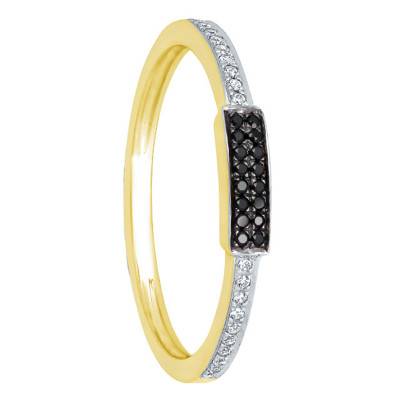 Bague, Or Jaune 375 ou 750 & Diamants blancs et noirs - Kundan