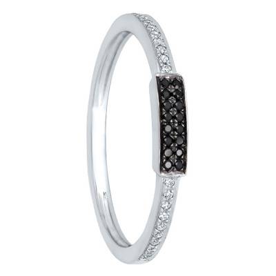 Bague Or Blanc 375 ou 750 & Diamants Blancs et Noirs - Kundan