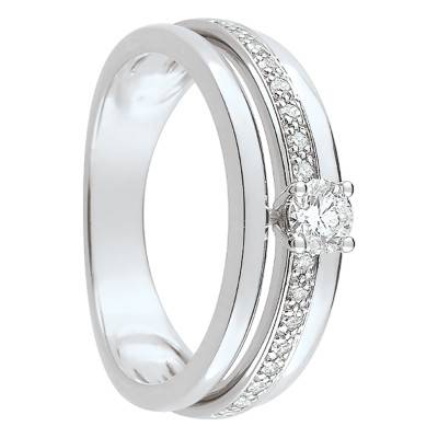 750/1000 White Gold Diamond Solitaire Ring with Side Diamonds 0.29 ct - Joelli