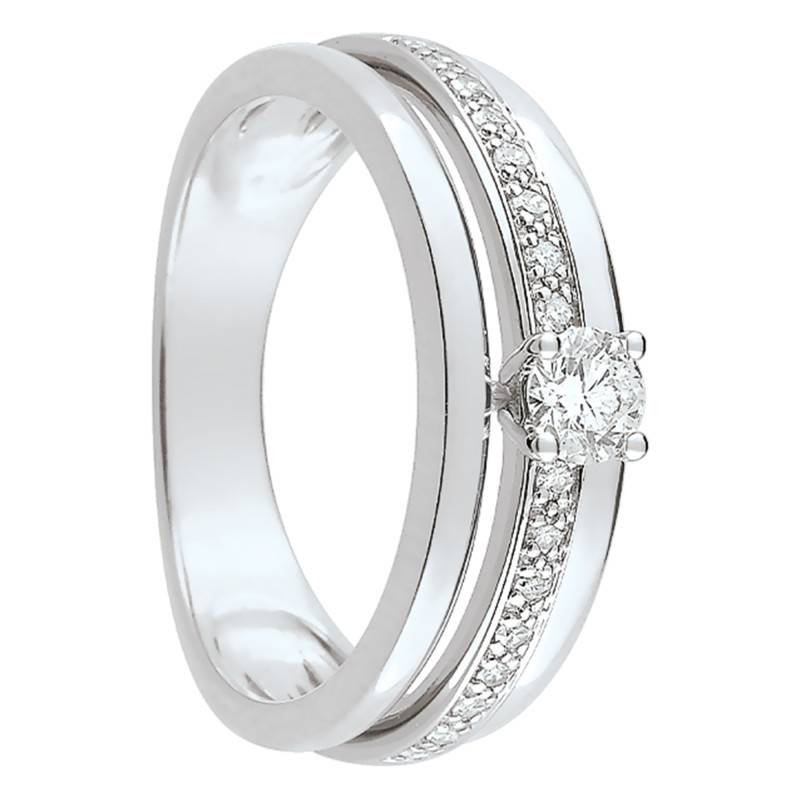750/1000 White Gold Diamond Solitaire Ring with Side Diamonds 0.29 ct - Joelli