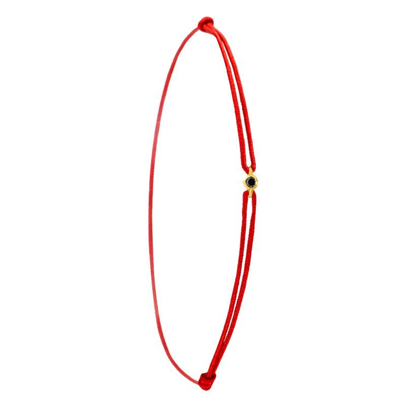 Red Cord Bracelet in 750/1000 Yellow Gold & Black Diamond - Aurora