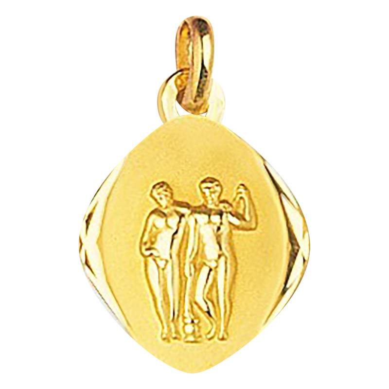 750/1000 Yellow Gold Faceted Gemini Zodiac Medal - Emanessence