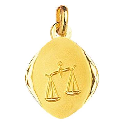 Médaille Zodiaque Facettée Balance en Or Jaune 750 - Emanessence