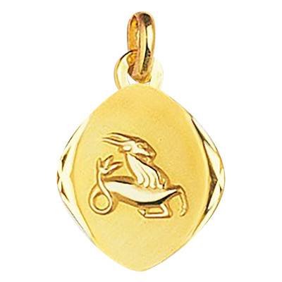 Faceted 750 Yellow Gold Capricorn Zodiac Sign Medal - Emanessence