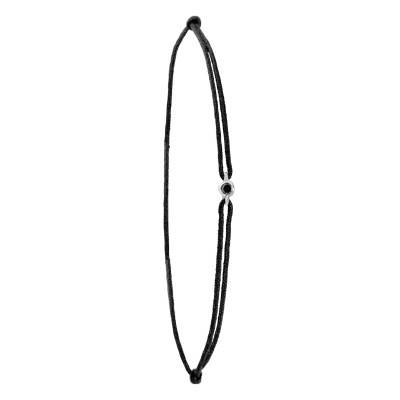 Bracelet Cordon Noir et Diamant Noir, Or Blanc 750 - Aurora