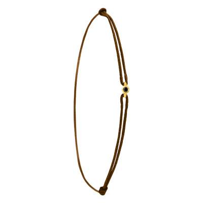 Bracelet Cordon Marron, Diamant Noir et Or Jaune 750 - Aurora