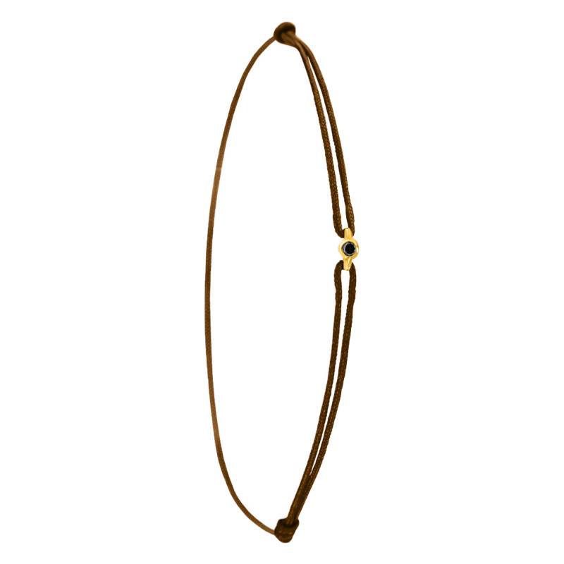 Brown Cord Bracelet in 750/1000 Yellow Gold & Black Diamond - Aurora