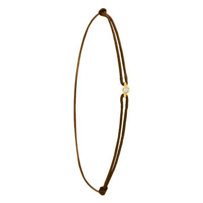 Brown Cord 750/1000 Yellow Gold & Diamond Bracelet - Emanessence