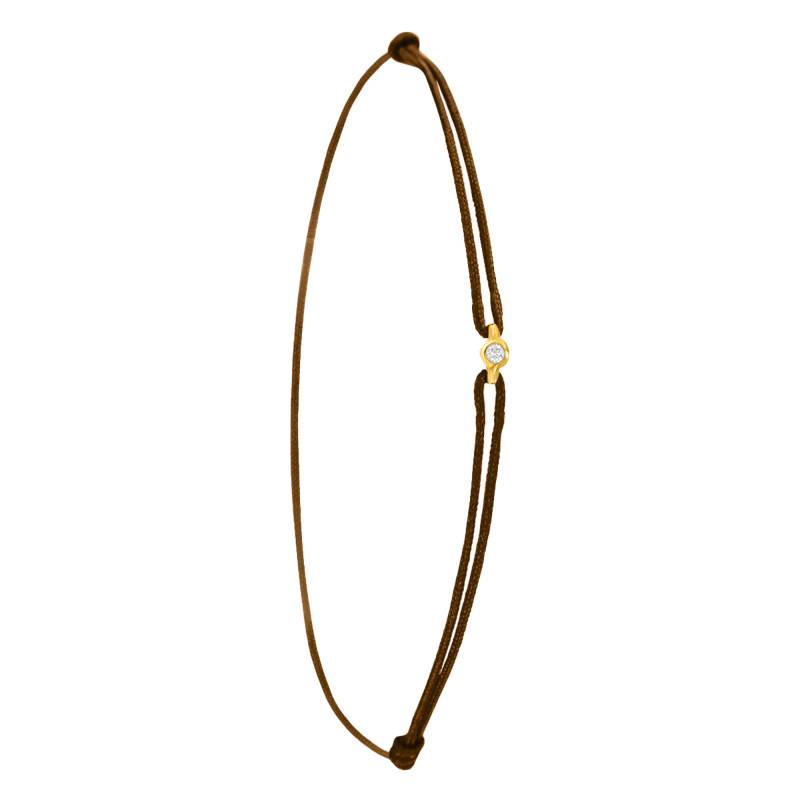 Bracelet Cordon Marron en Or Jaune 750 & Diamant - Emanessence