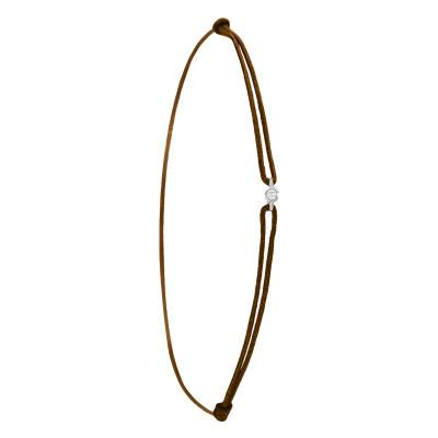 Bracelet Cordon Marron en Or Blanc 750 & Diamant - Emanessence