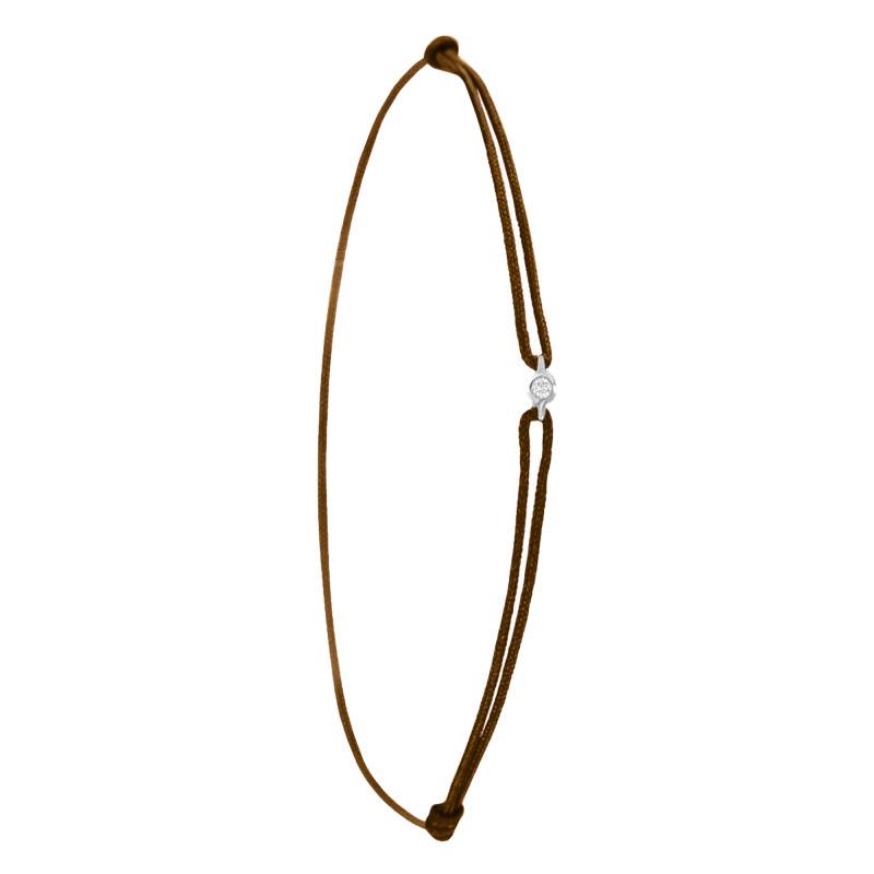 Bracelet Cordon Marron en Or Blanc 750 & Diamant - Emanessence
