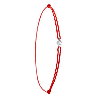 Bracelet Cordon Rouge, Diamant et Or Blanc 750 - Aurora
