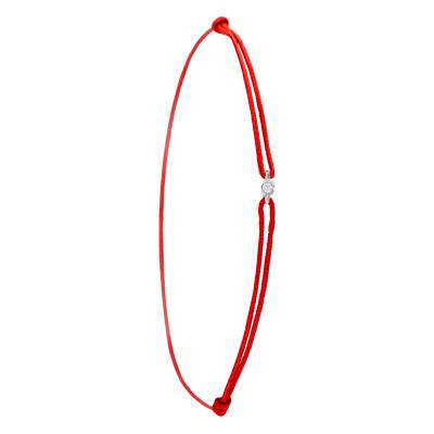 Bracelet Cordon Rouge en Or Blanc 750 & Diamant - Emanessence