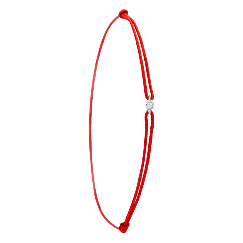 Bracelet Cordon Rouge en Or Blanc 750 & Diamant - Emanessence