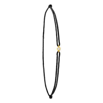 Black Cord Bracelet in 750/1000 Yellow Gold & Diamond - Emanessence