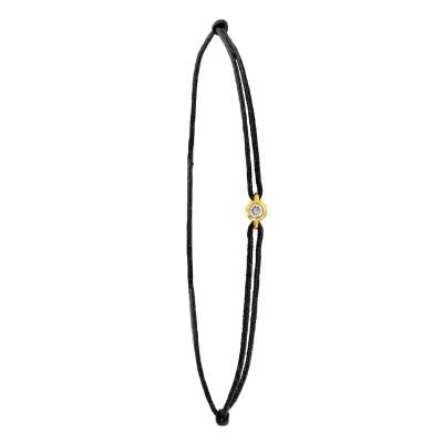 Black Cord Bracelet in 750/1000 Yellow Gold & Diamond - Emanessence