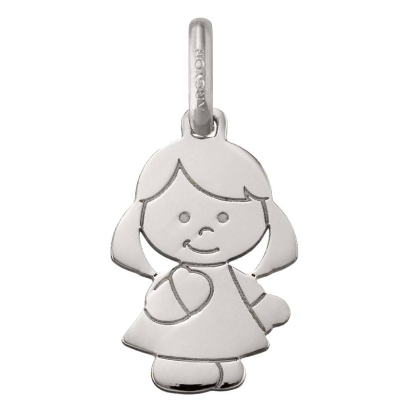 750/1000 White Gold Smiling Little Girl Pendant - Argyor