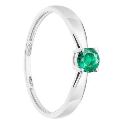 Bague Solitaire Or Blanc 750, Emeraude 0,30ct - Demetra