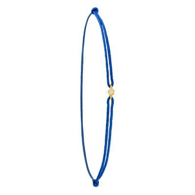 Blue Cord Bracelet in 750/1000 Yellow Gold & Diamond - Emanessence