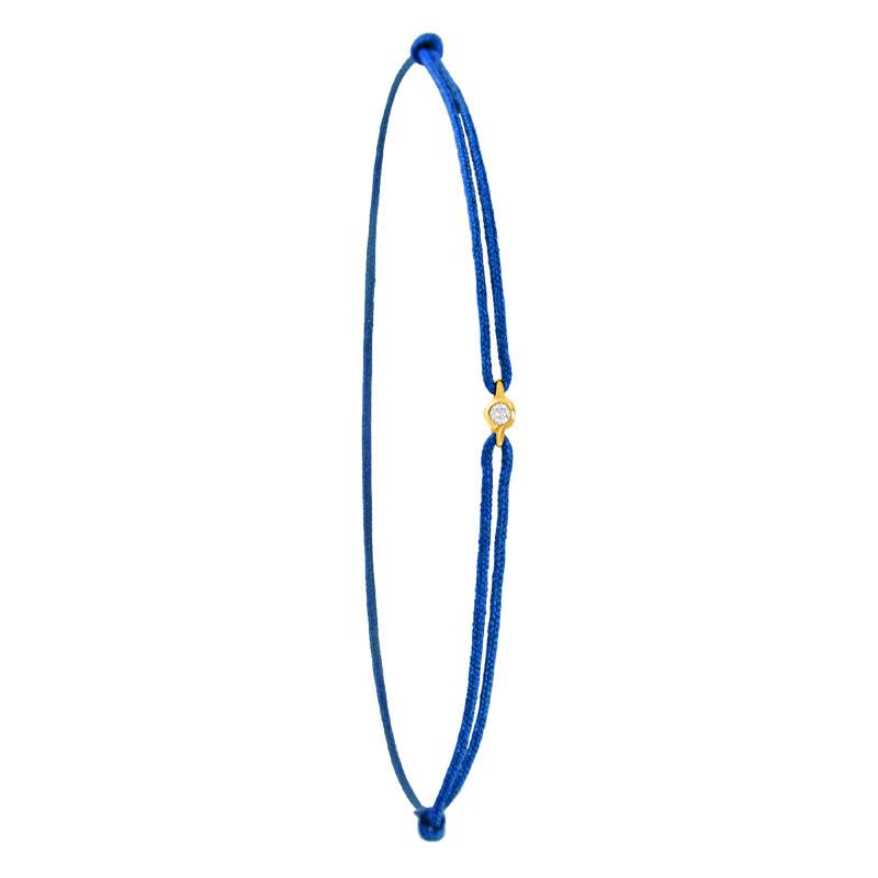 Blue Cord Bracelet in 750/1000 Yellow Gold & Diamond - Emanessence