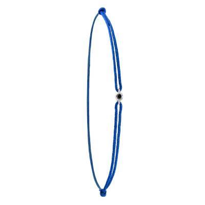Blue 750/1000 White Gold Cord Bracelet & Black Diamond - Aurora