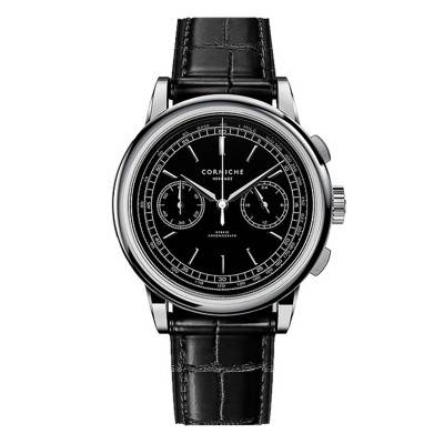Heritage Chronograph Steel Watch with Black Dial - Corniche