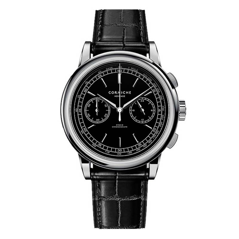Heritage Chronograph Steel Watch with Black Dial - Corniche