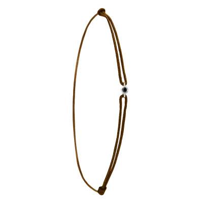 Bracelet Cordon Marron, Diamant Noir et Or Blanc 750 - Aurora