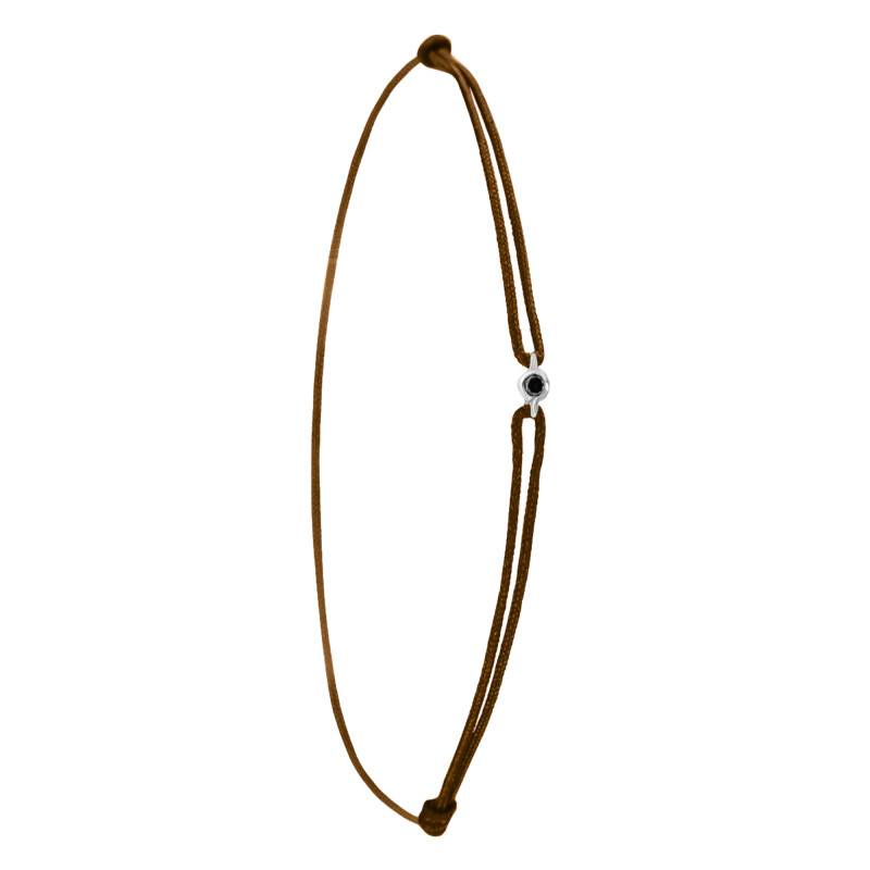 Brown Cord 750/1000 White Gold & Black Diamond Bracelet - Aurora