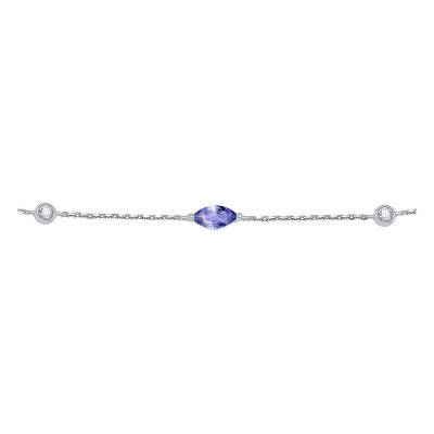 Bracelet, Or Blanc 375, Tanzanite & Diamants, Longueur 16 à 18 cm - Aurora