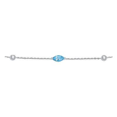 Bracelet, Or Blanc 375, Topaze Bleue & Diamants, Longueur 16 à18 cm - Aurora